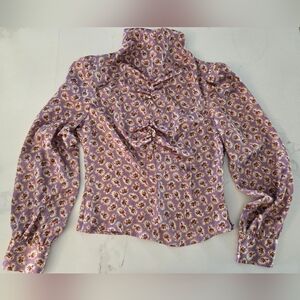 Zara "Satin" Rose Paisley Pattern High-Neck With Snaps Blouse